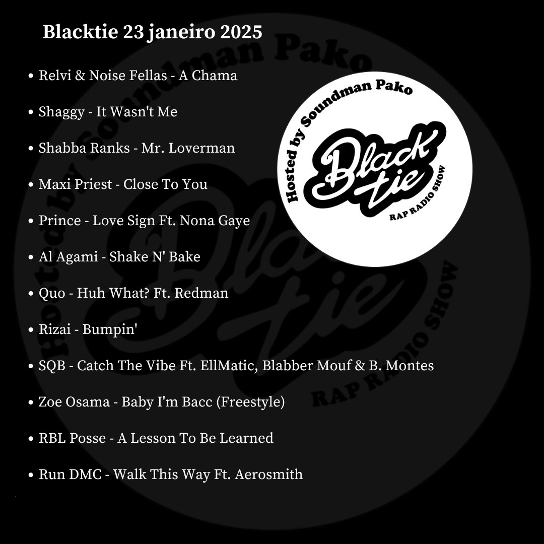 ShowBlacktie's tweet photo. Blacktie Radio Show 23/01/25
By @SoundmanPako 
https://t.co/VGF1NxwEYx https://t.co/MbkpCLOShA