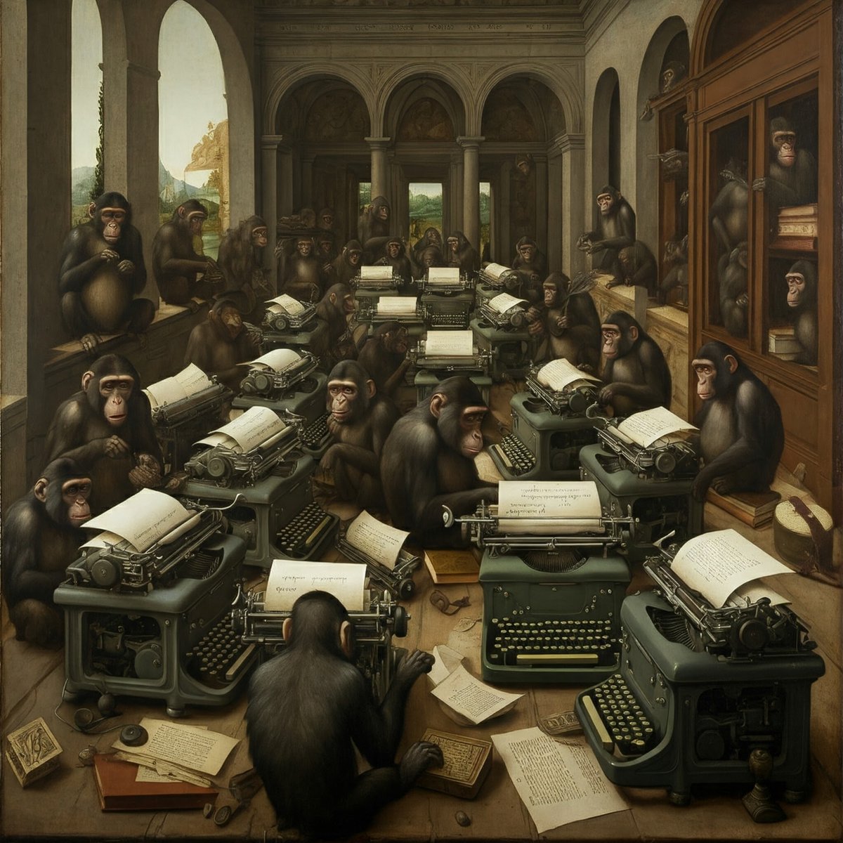 Will 1,000 monkeys typing on 1,000 typewriters for a million years eventually type the Encyclopedia Britannica? -The power of large numbers and a little bit of randomness is absorbing.