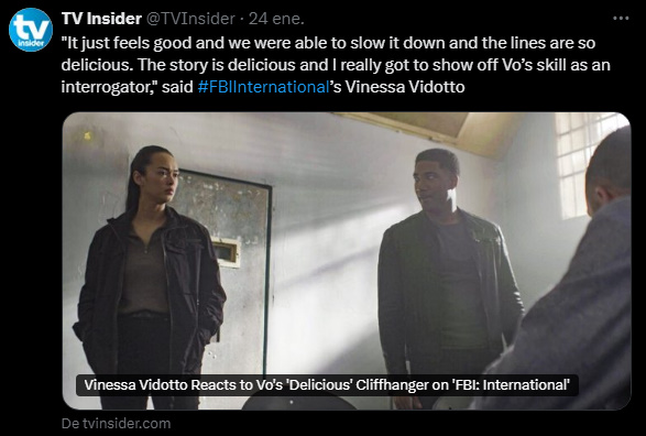 Ocelotl_Mx's tweet photo. #FBIInternational's Vinessa Vidotto talks that ‘delicious’ cliffhanger and teases what's to come from the epic midseason premiere! 

#FBIInternational #Season4 #MidSeasonPremiere 
#INT409 #E65 #S04E09 #TheKillFloor
#FlyTeam✈️
#FBIFam #TheFBIs #DickWolfUniverse https://t.co/2x3ao03Qzc