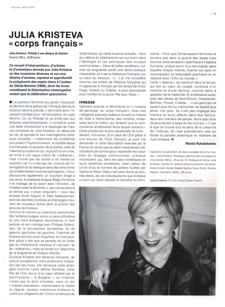 Julia Kristeva "Corps français", par Mariia Rybalchenko - Art press, janvier 2025