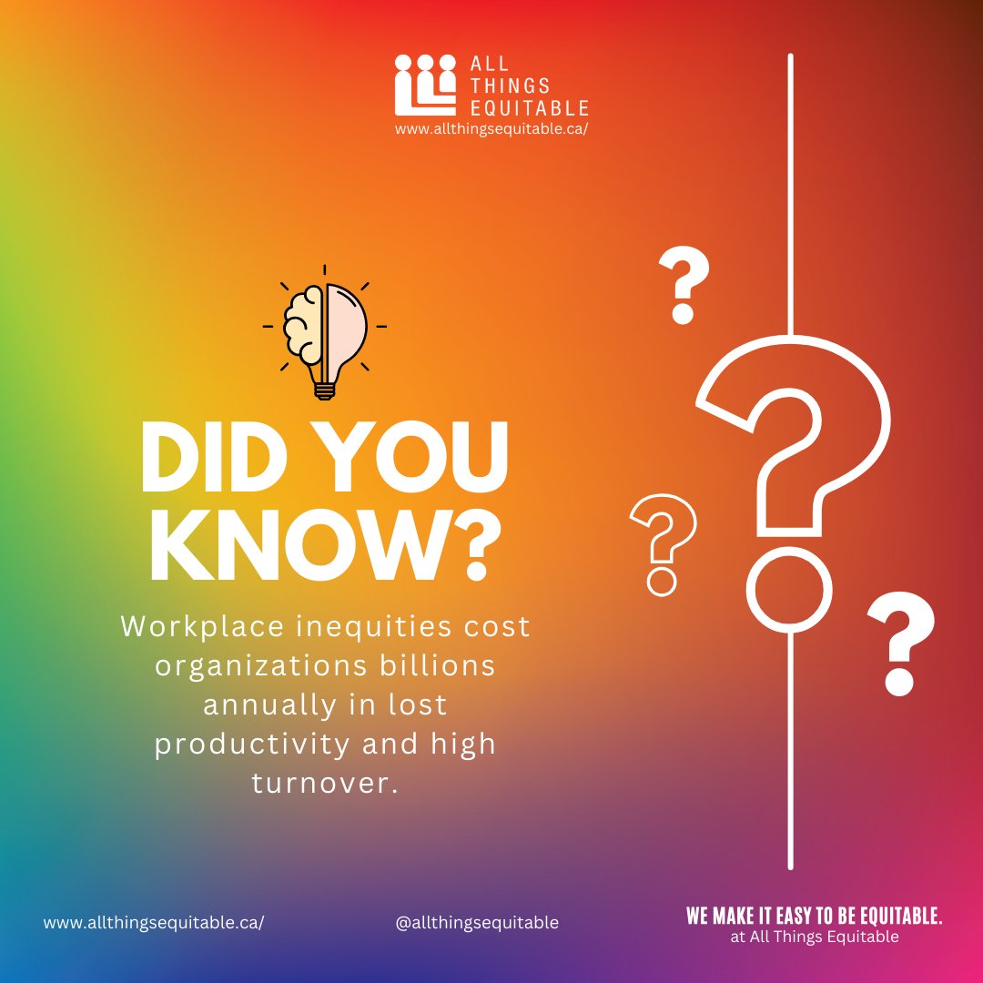 JB_Equitable's tweet photo. 💡 Did You Know?

Workplace inequities cost billions in lost productivity &amp; turnover—but change is possible!

Swipe to learn:
1️⃣ What equity looks like.
2️⃣ Barriers to inclusion.
3️⃣ Steps to build inclusive workplaces.

#EquitableWorkplaces #LeadershipTips #InclusionForAll https://t.co/2HmOYZSxyD
