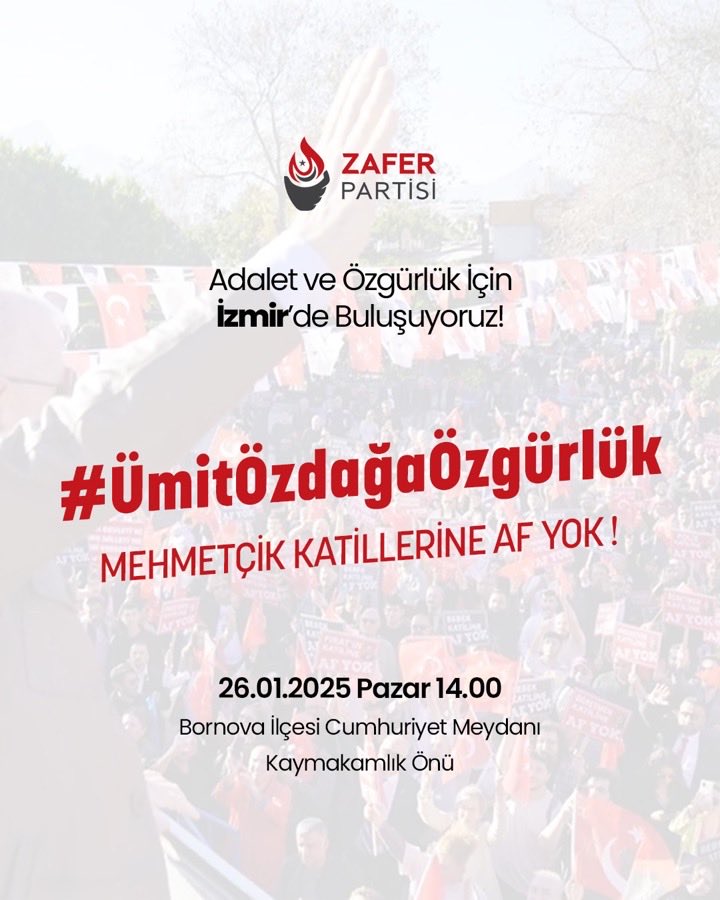 Kuvayı Milliyenin, Misakı Milliyi yırtmak isteyenleri denize döktüğü İzmir’deyiz. 
Karada kalan Cumhuriyet karşıtlarına Hasan Tahsince haykırmak için yarın Bornova Cumhuriyet meydanındayız. 
Saat: 14.00
#ÜmitÖzdağaÖzgürlük