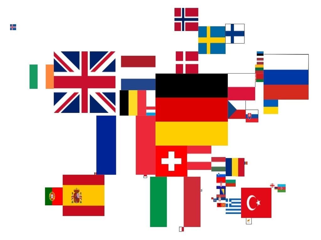 Map of Europe if the size of the countries were to be their GDP (and if every country were to be a square). Source: buff.ly/3qBU9mA