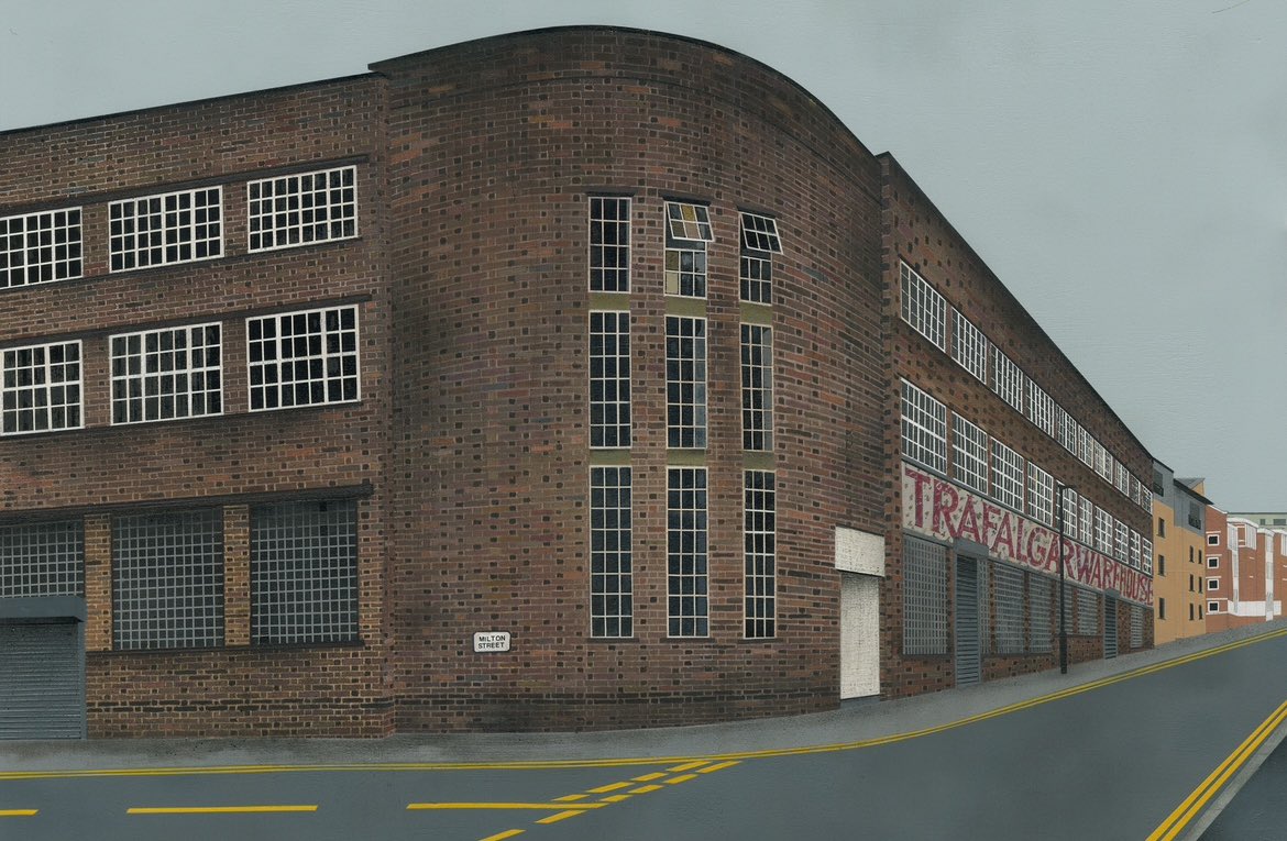An old painting of mine for Mr G and #BrickArtWeekend of Trafalgar Warehouse in Sheffield. Wont be repeating this one - all those curved bricks nearly did for me ! 😱 #neveragain <a href="/GrimArtGroup/">Grim Art</a>