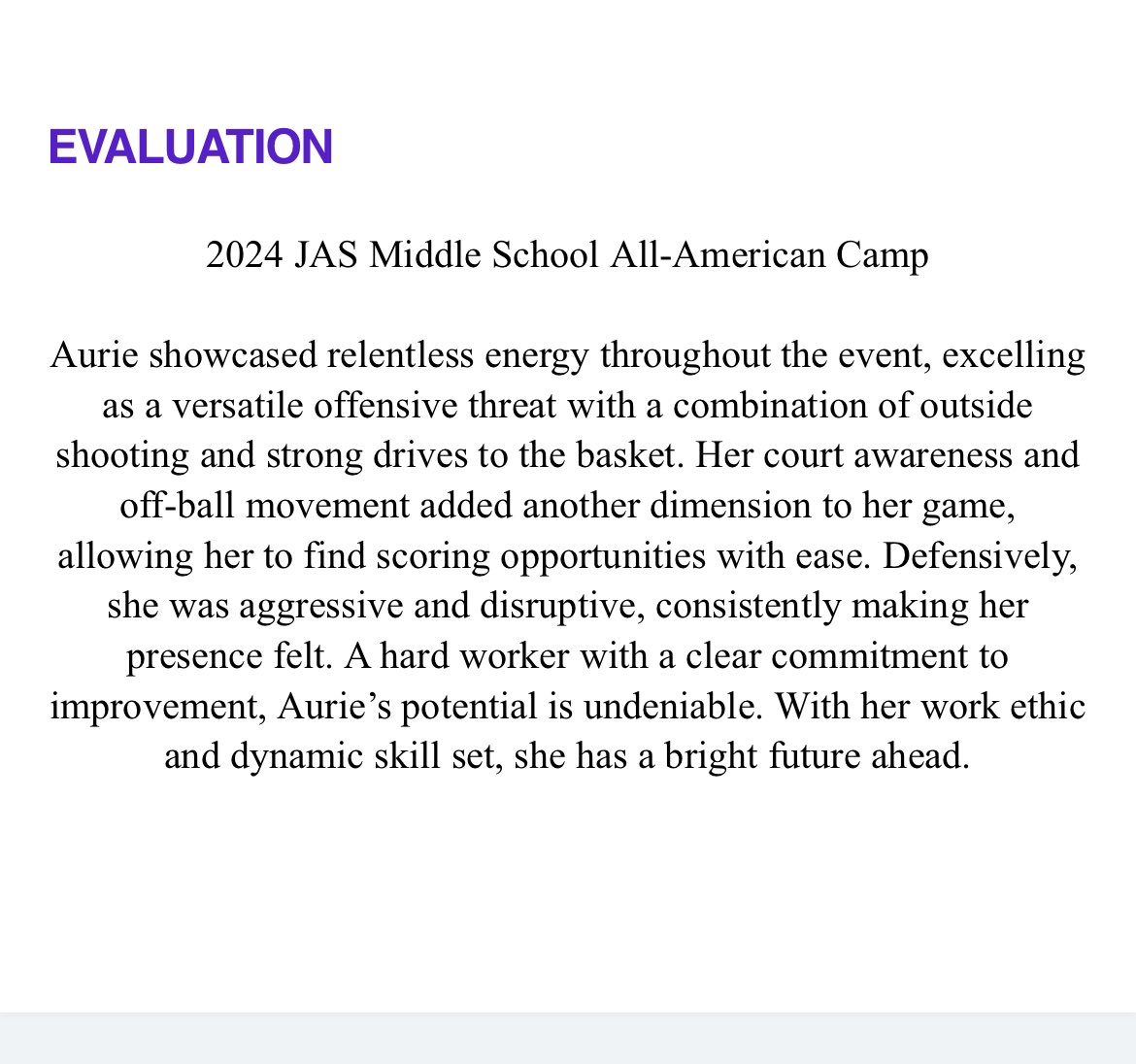 Thank you <a href="/JrAllStarBB/">Jr. All-Star Girls Basketball</a> for the evaluation!