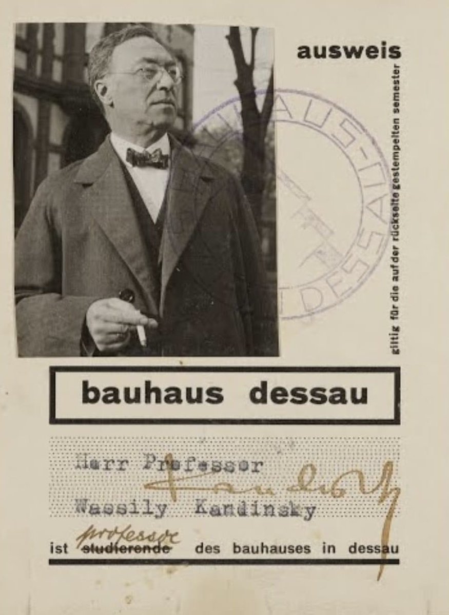 Professor Wassily Kandinsky's identification card from the Bauhaus in Dessau, 1927.

#art #kandinsky #bauhaus