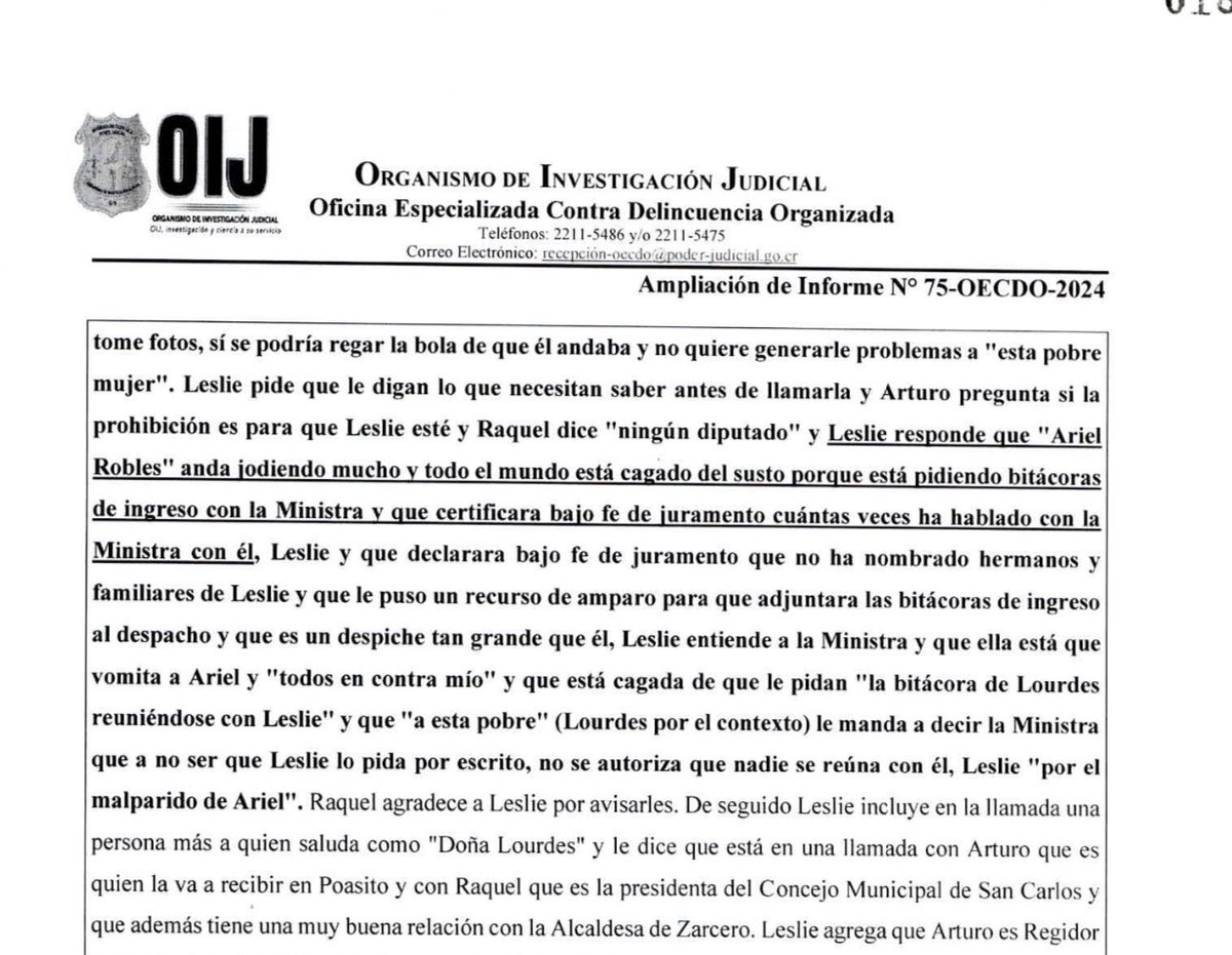 #Opinion Diputado del PUSC: "Por el malparido de Ariel"

Extracto de escucha telefónica del OIJ: “Leslie responde que "Ariel Robles" anda jodiendo mucho y todo el mundo está cagado del susto porque está pidiendo bitácoras de ingreso con la Ministra y que certificara bajo fe de