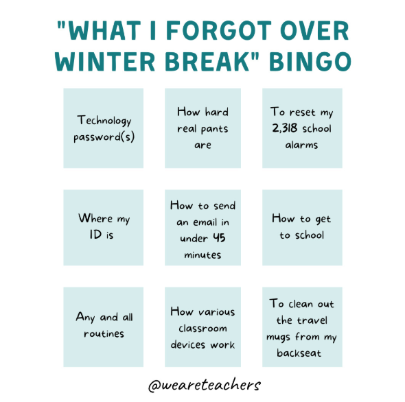 FollettSoftware's tweet photo. 100% on this bingo card, until at least spring break.

Thanks for this gem @WeAreTeachers. 

#EdMeme #EducatorMeme #EducatorFunny https://t.co/W5ioz32aIO