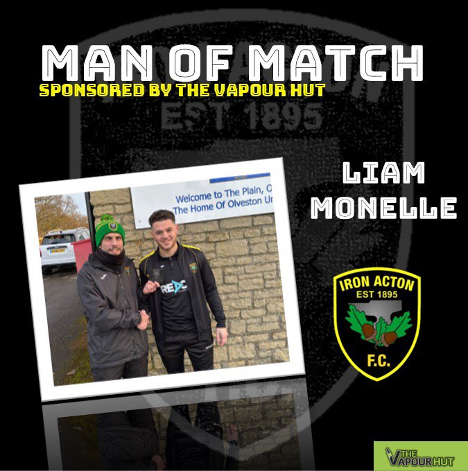 Today Man of the Match sponsored by <a href="/thevapourhut/">The Vapour Hut</a> was <a href="/LiamMonelle/">Liam Monelle</a> 🍾

Liam produced a fantastic display on his first game back from injury, controlling the midfield and demonstrating his quality with some crucial challenges and interceptions! 

Awards from <a href="/MadeToEngrave/">Slate Awards 🏆</a>