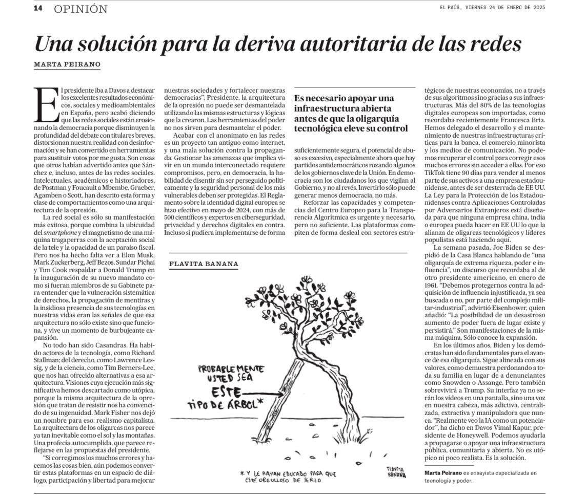Josep Maria Panés (@panesjm) on Twitter photo El título está a la altura de lo que propone Marta Peirano en este artículo: “Una solución para la deriva autoritaria de las redes”.
Si alguien tiene información y criterio para explicarlo así de claro es <a href="/minipetite/">Marta Peirano</a> El título está a la altura de lo que propone Marta Peirano en este artículo: “Una solución para la deriva autoritaria de las redes”.
Si alguien tiene información y criterio para explicarlo así de claro es <a href="/minipetite/">Marta Peirano</a>