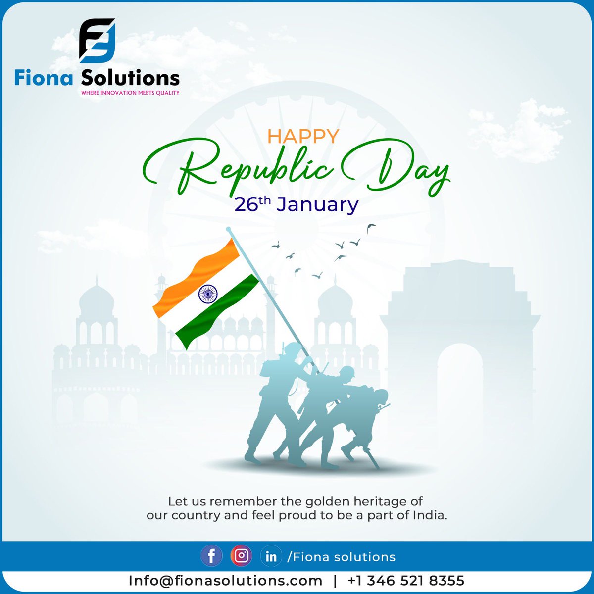 FionaSolutions's tweet image. Today, we proudly celebrate the spirit of democracy and the golden heritage of our nation. 
Fiona Solutions salutes the incredible spirit of India. Together, let’s continue to innovate, grow, and make our country proud!

Happy Republic Day! 🇮🇳