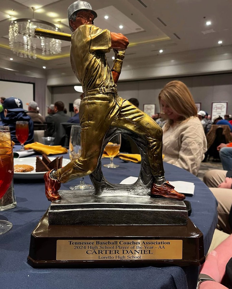 Lorettobaseball's tweet photo. Congratulations to 2024 State Champion Carter Daniel on winning TBCA AA player of the year!!! https://t.co/6zZFTld2kg