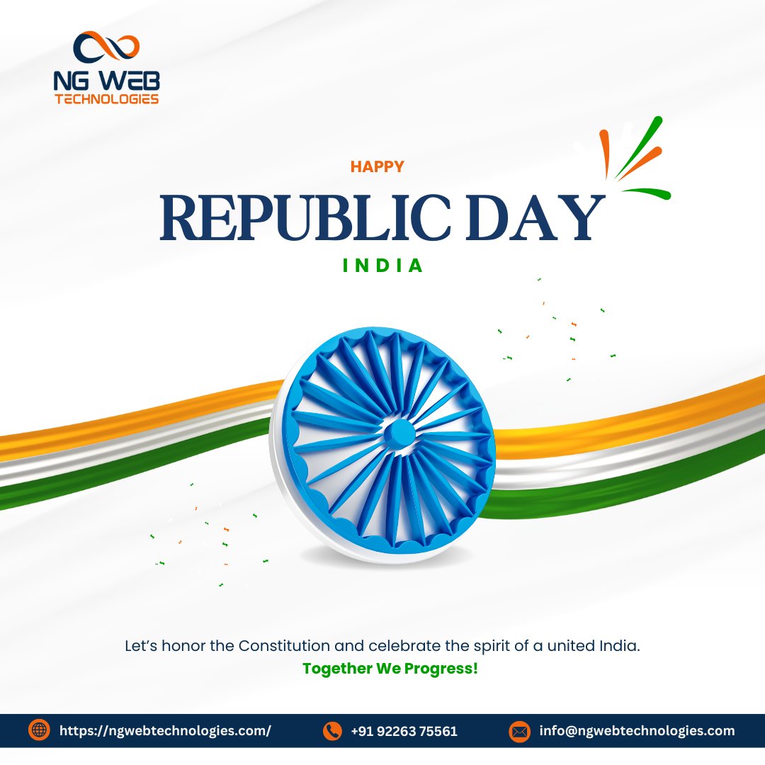 NG_Web_Tech's tweet image. This Republic Day, we reflect on our rich heritage and the democratic ideals that guide us. Let us pledge to contribute to the nation&apos;s progress and uphold its esteemed values. 

Happy republic day!

#RepublicDay #NGWebTechnologies #RepublicDay2025 #ProgressThroughUnity