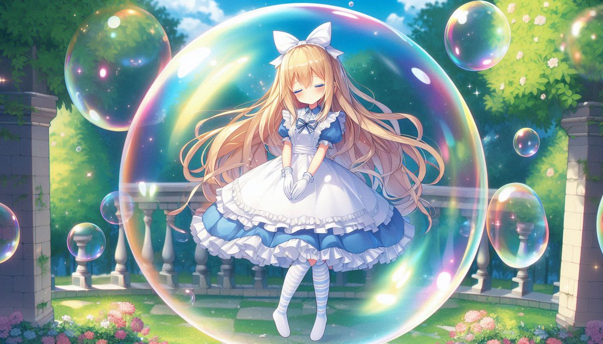 niberosu's tweet photo. シャボン玉の中をふわふわ～
#シャボン玉フェチ　#泡の中　#AIイラスト https://t.co/QpukSpNb36