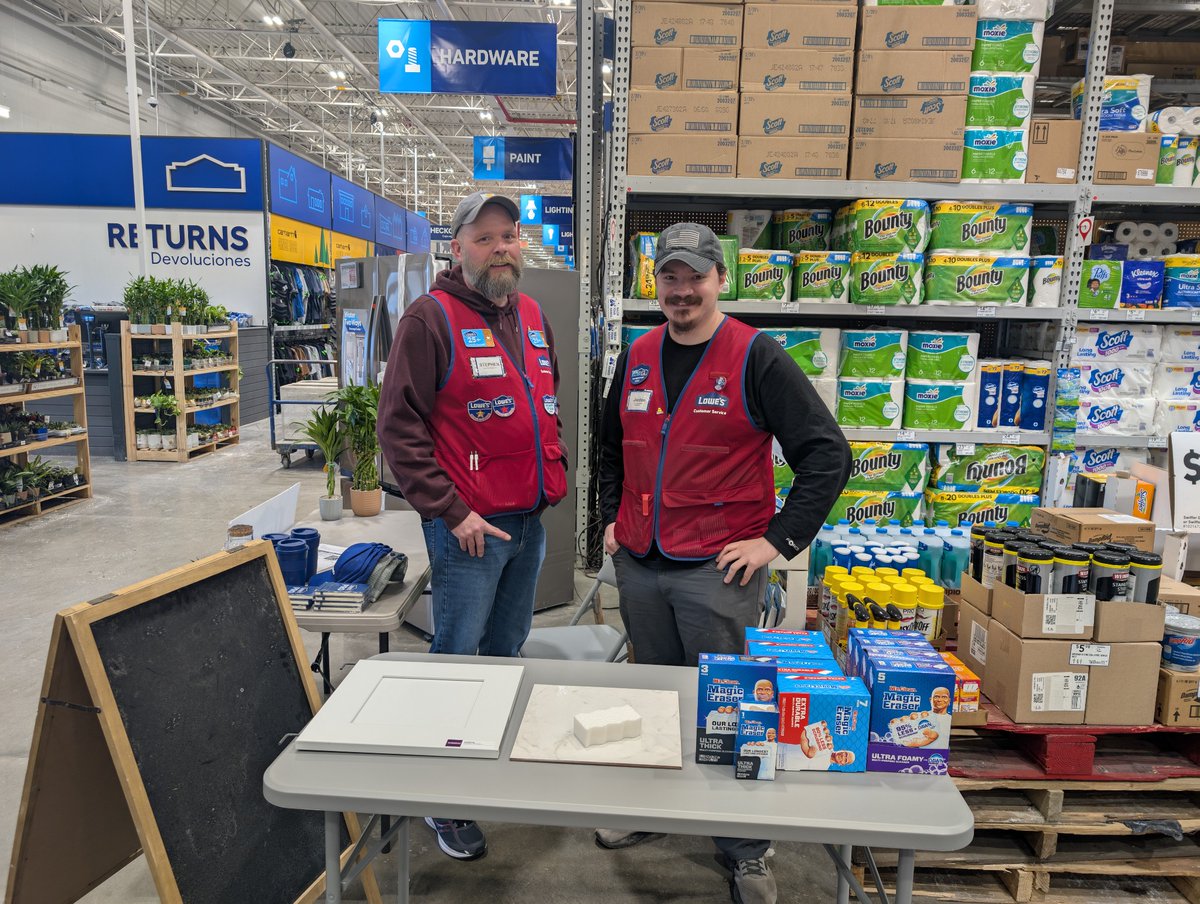 AdamM1888's tweet photo. Stephen and Jordon showing off this weekend's demo, the Magic Eraser, at Beckley Lowe's.

@JBBailey88 
@BenitoKomadina 
@merchantmike3 https://t.co/7QxAvYpNZq
