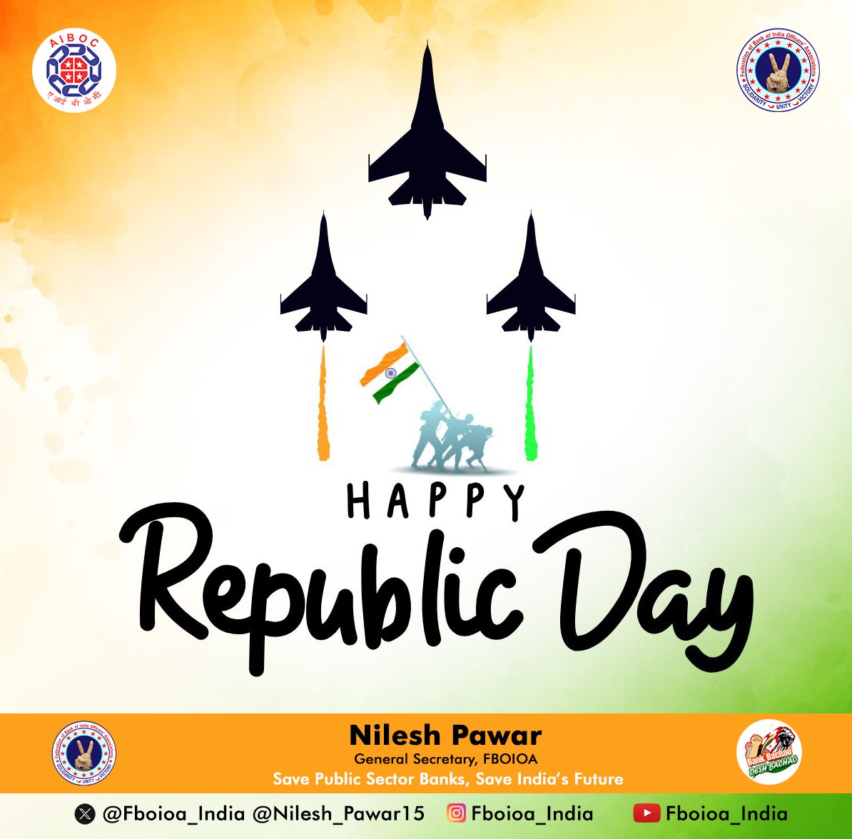 Nilesh Pawar (@nilesh_pawar15) on Twitter photo On behalf of the entire <a href="/fboioa_india/">Federation of Bank of India Officers' Associations</a> team, We extend warm greetings to all on the occasion of India's 76th Republic Day.
This day marks a momentous occasion in our nation's history, commemorating the adoption of our Constitution and the establishment of India as a sovereign On behalf of the entire <a href="/fboioa_india/">Federation of Bank of India Officers' Associations</a> team, We extend warm greetings to all on the occasion of India's 76th Republic Day.
This day marks a momentous occasion in our nation's history, commemorating the adoption of our Constitution and the establishment of India as a sovereign