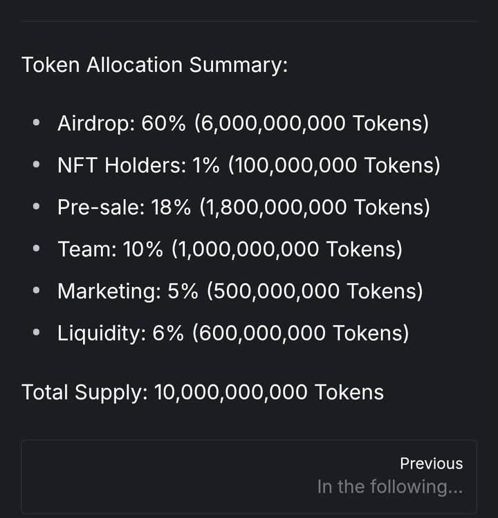 Tokenomics reveal ✅

Confirm TGE 1:1ratio 😍 
eto mga bos Hatawin nyo na pag matagal Twitter Accnt mo mas Paldo😁

Claim nyo na token allocation nyo. 

dropair.io/?ref=Y2FT9N