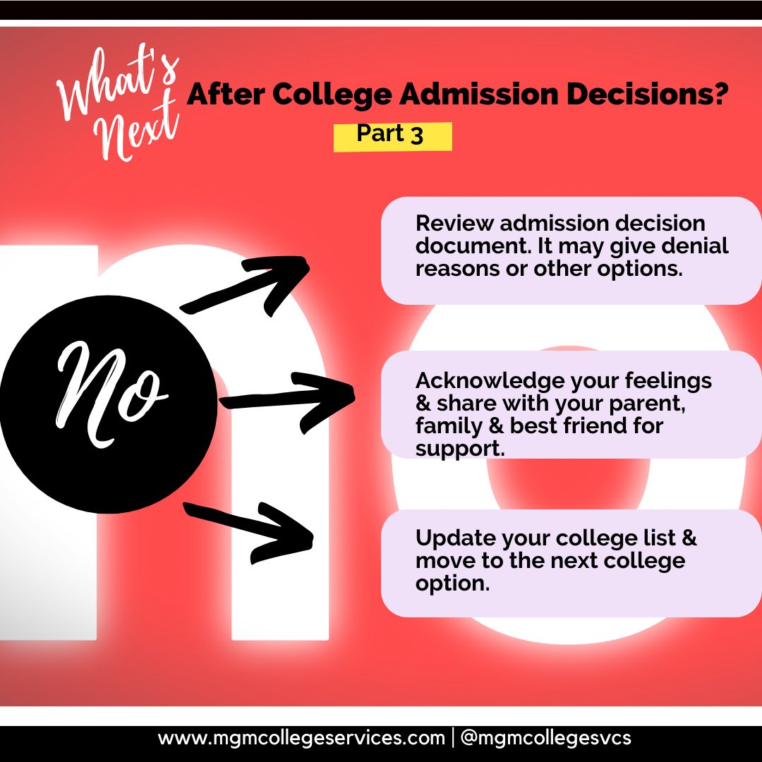 College admission decisions  may not be what students wanted.
⁠
*What are families to do after “NO?”⁠
*How do they adjust?
*Where can they go for answers?
⁠
Type COLLEGE for help.⁠
⁠
#CollegeConsiderationsByMGM #ClassOf2025 #parents #Blackparents #college #collegeplanning