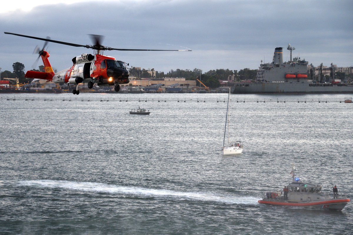 USCGSouthwest's tweet photo. @USCG assisted @SDLifeguards in search efforts this morning near La Jolla after a vessel capsized with approximately 30 migrants aboard. A USCG helo and small boat were launched! https://t.co/BRDDsmSang