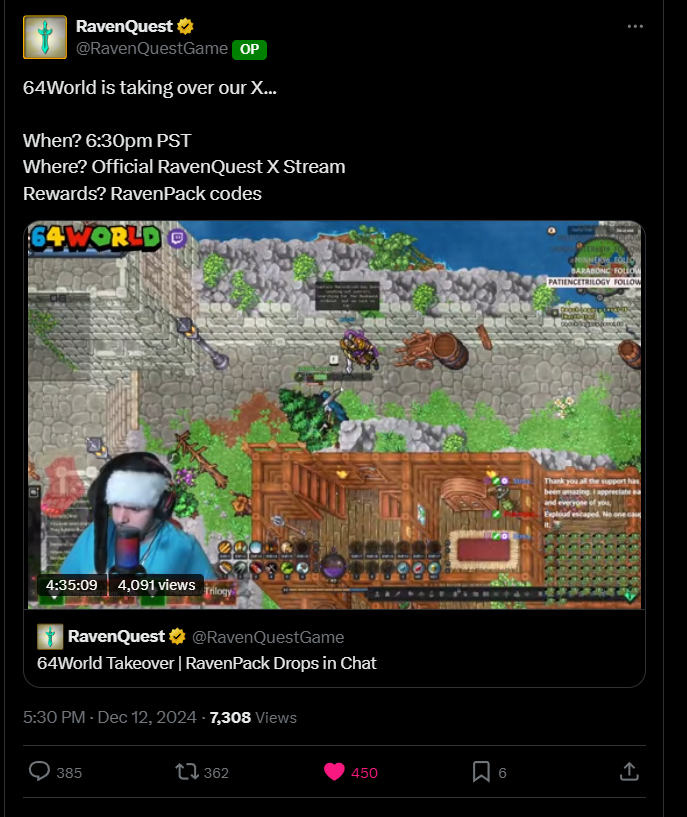 i64StudioNFTs's tweet photo. I will be holding an exclusive watch party on twitch to cover the First Live @RavenQuestGame Tournament + Global Release Date Announcement. 👀

📢 Get Exclusive Twitch Drops that will never be available again 📢

This is a MASSIVE win for the space.💯
RQ is truly redefining the landscape of Web3 Gaming.
Leading the charge on @Immutable they are delivering high quality EVERYTHING. 🔥
From production to gameplay to updates to community to event's & everything in between.

In 2024 RQ was my highest watched streams often hitting 200/300 CCV 💙
I was the first streamer to EVER stream from the @RavenQuestGame X account which meant the world to me as a creator. 🫂
From a gamer standpoint RQ has everything you could want & more.
The depth to this game is truly something to be studied. 📜
From a creator standpoint RQ offers everything you could imagine & the support from the team is truly unmatched. 📣

I have had the pleasure of forming incredible friendships with @WelshTG & @drewbyTG & I really believe this game is one of the best things that's happened to this space in a long time.
With the legend @KnighterTG at the helm we are in good hands chat. 🫡
This mans vision & adaptability is unmatched. 💯
I have made so many friends because of RQ & it will be a MASSIVE focus of our new guild/community.

Overall I think 2025 is going to be a MASSIVE year for web3 gaming & I believe a massive catalyst of that happening is going to be this event in Sao Paulo, Brazil.💪🏻

Are you ready for global release?
@Immutable & @RavenQuestGame are about to take the space by storm once again 👀
Feel free to use my link to sign up if your just getting into RQ! ⬇️
https://t.co/WRPqVAqOqX