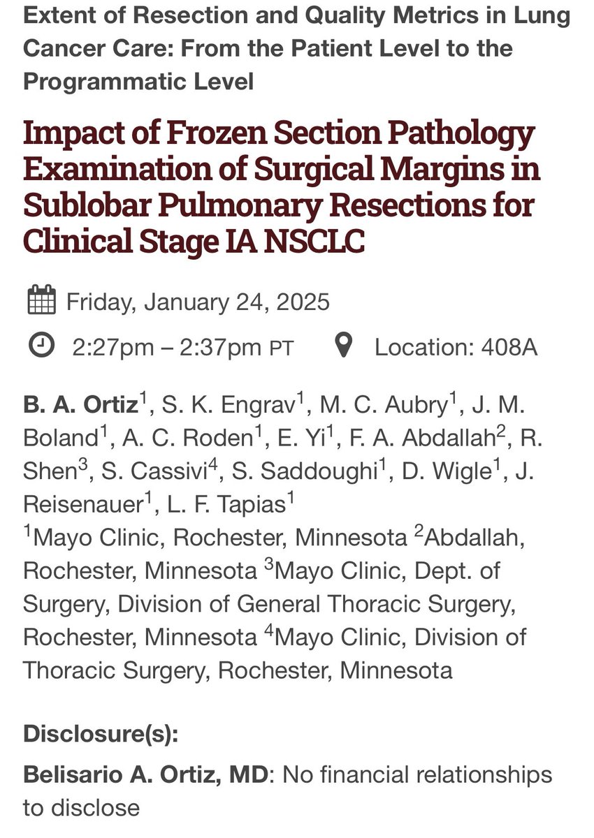 Luis Felipe Tapias, MD (@lftapias) on Twitter photo 🔝 Congratulations Dr. Belisario Ortiz on presenting our work on assessing potential impact of intraop assessment of margins in sublobar resections for #lung #cancer <a href="/MayoClinicSurg/">Mayo Clinic Department of Surgery</a> 🫁 we need to consider any tool available to help us improve outcomes! <a href="/OrtizBelisario/">Belisario Ortiz</a> #STS2025 🔝 Congratulations Dr. Belisario Ortiz on presenting our work on assessing potential impact of intraop assessment of margins in sublobar resections for #lung #cancer <a href="/MayoClinicSurg/">Mayo Clinic Department of Surgery</a> 🫁 we need to consider any tool available to help us improve outcomes! <a href="/OrtizBelisario/">Belisario Ortiz</a> #STS2025