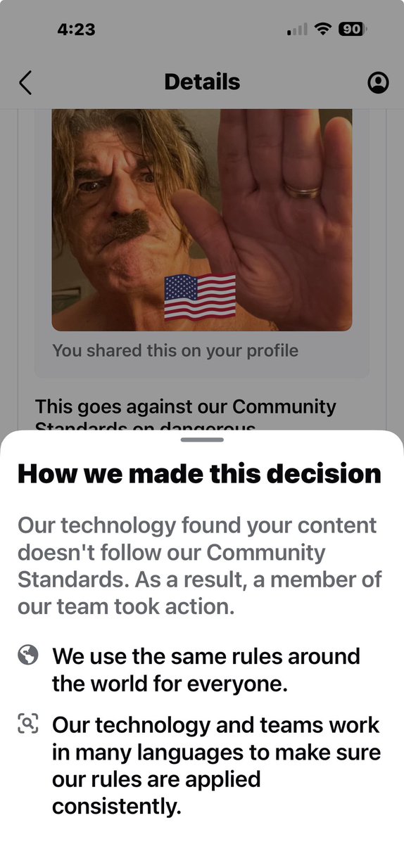 DramaTubeTv's tweet photo. @MarkZuckss Hey Mark this is me showing my wedding ring! And another deemed sexual nudity which is a picture of my EYES 👀
Now fix the error and remove the restrictions from my account
#Censorship #FacebookCensorship
#SueFacebook
#BanFacebook https://t.co/7PFzAEpMXz