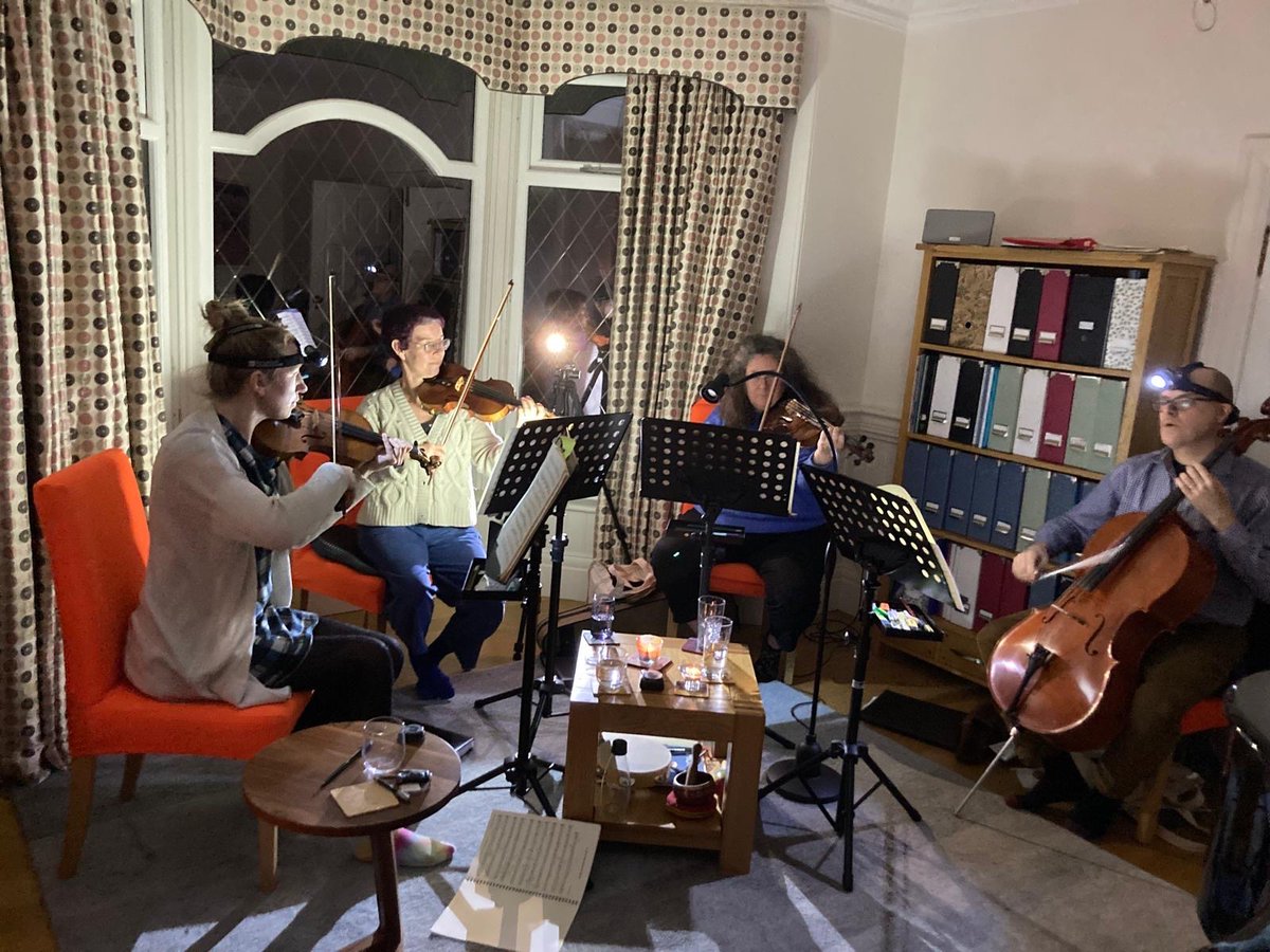wharfequartet's tweet photo. Power cut in #ilkley didn’t stop our rehearsal today!  #Shostakovich by candlelight and head torches. 🔦 https://t.co/NR5IaU0eCg