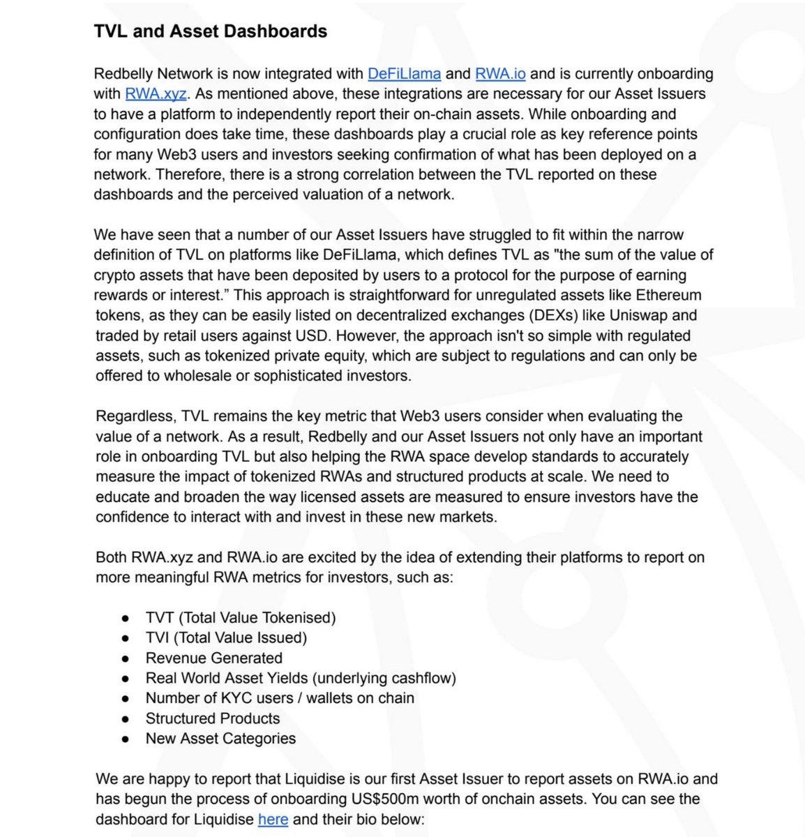 DreadBong0's tweet photo. When it comes to regulated assets and tokenized #RWA's..

Platforms like @DefiLlama have a narrow, outdated framework for TVL

This is why $RBNT current TVL looks understated

The $74 billion worth of assets secured by $RBNT is 100% legit.. but these platforms fail to account for regulated and sophisticated asset tokenization..

Leaving the true scale of #Redbelly's dominance in #RWA misrepresented

https://t.co/L03bUNMG1B and https://t.co/JVhZ5maTLN are already evolving their standards for measuring TVL accurately.. 

It's time @DefiLlama does the same 👍

$RBNT