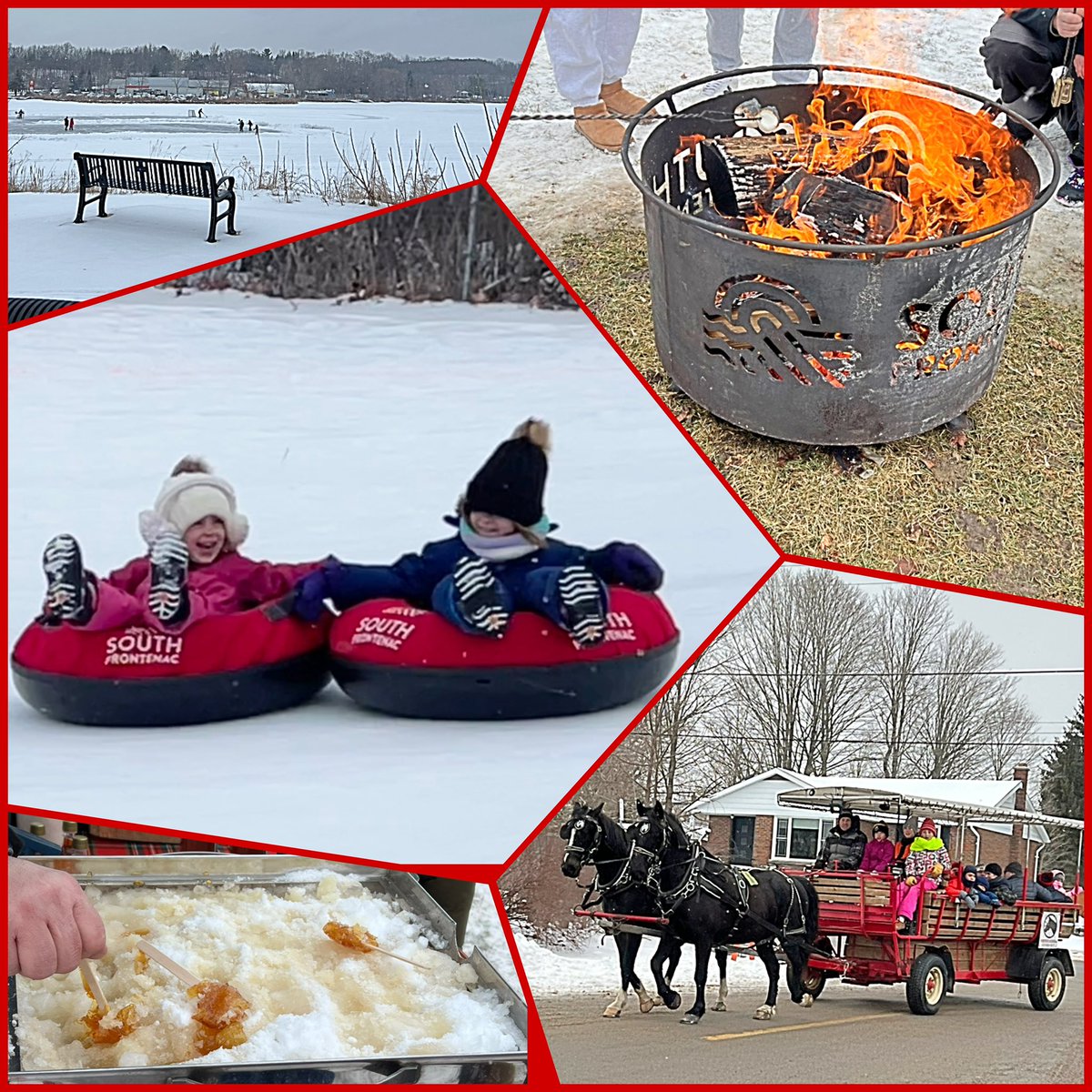 BethGinYGK's tweet photo. Spent the afternoon at #SnowFest in #Sydenham. Even though a bit chilly - it was a blast. Tubing, sledding (a few wipe outs but no broken bones 😁) maple taffy, face painting, hot chocolate, fire pits, smores, music, and horse drawn wagon rides. https://t.co/tV4rKd111m