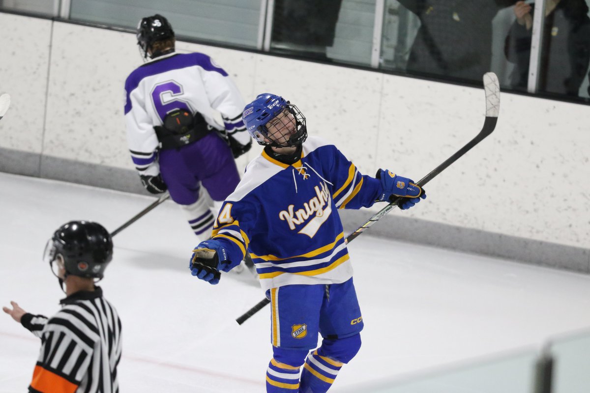 laplante71's tweet photo. Hockey Day MN was memorable for Tanner Esterberg of STMA @knights_hockey. He registers 6 goals and 1 assist in 8-2 road win against rival Buffalo. @HockeyDayMN #HDM25 @StmaAd @Legacy_Hockey https://t.co/OnQ0QTHmbG