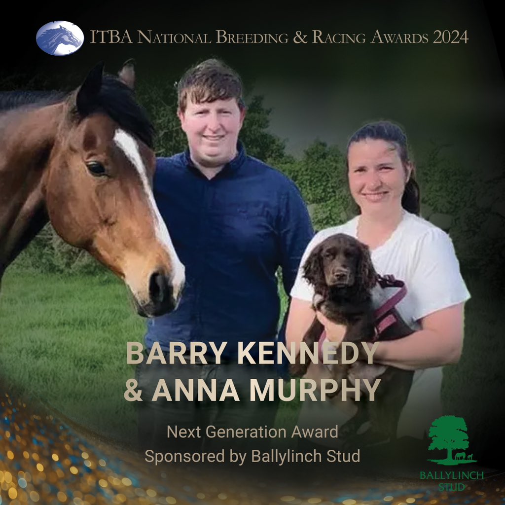 ITBA_Official's tweet photo. This year's @ITBAnextgen Award is sponsored by @BallylinchStud and is awarded to BARRY KENNEDY & ANNA MURPHY of Rigsdale Stud, breeders of Maria Branwell and Lexington Belle.
#itbawinners | #ITBANextGen https://t.co/QmH865Rv3D