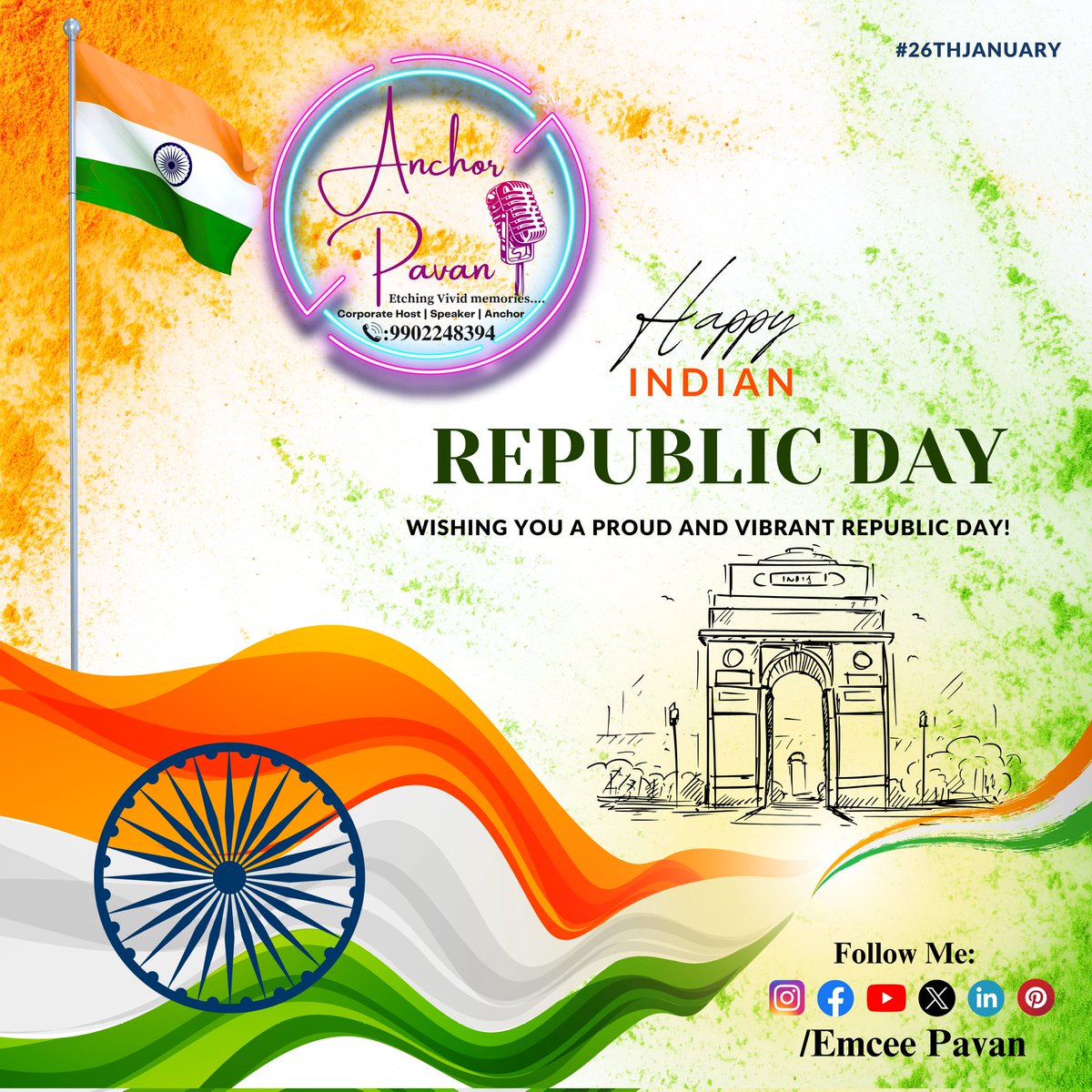 EmceePavan's tweet photo. Namaskara! 

Wishing everyone a very Happy Republic Day! Jai Hind!

Contact: 9902248394 for Emcee Bookings

#MCPavan #AnchorPavan #EmceePavan #Eventanchor #eventhost #events #arts  #artist #anchor #Presenter #corporatehost #Entertainment #Media  #corporateevent https://t.co/7VzqUavm7d
