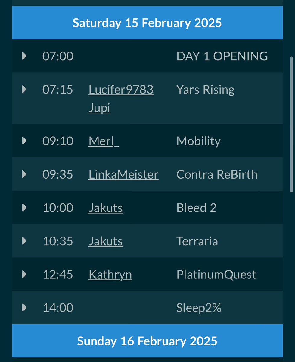 I will be speedrunning Bleed 2 Story Freestyle Hard and showcasing my Terraria Journey Mode Objective Randomizer, back to back, during No Fish 2025!! 
(Times depicted below are in CST)

See the full schedule here:
oengus.io/marathon/nofis…