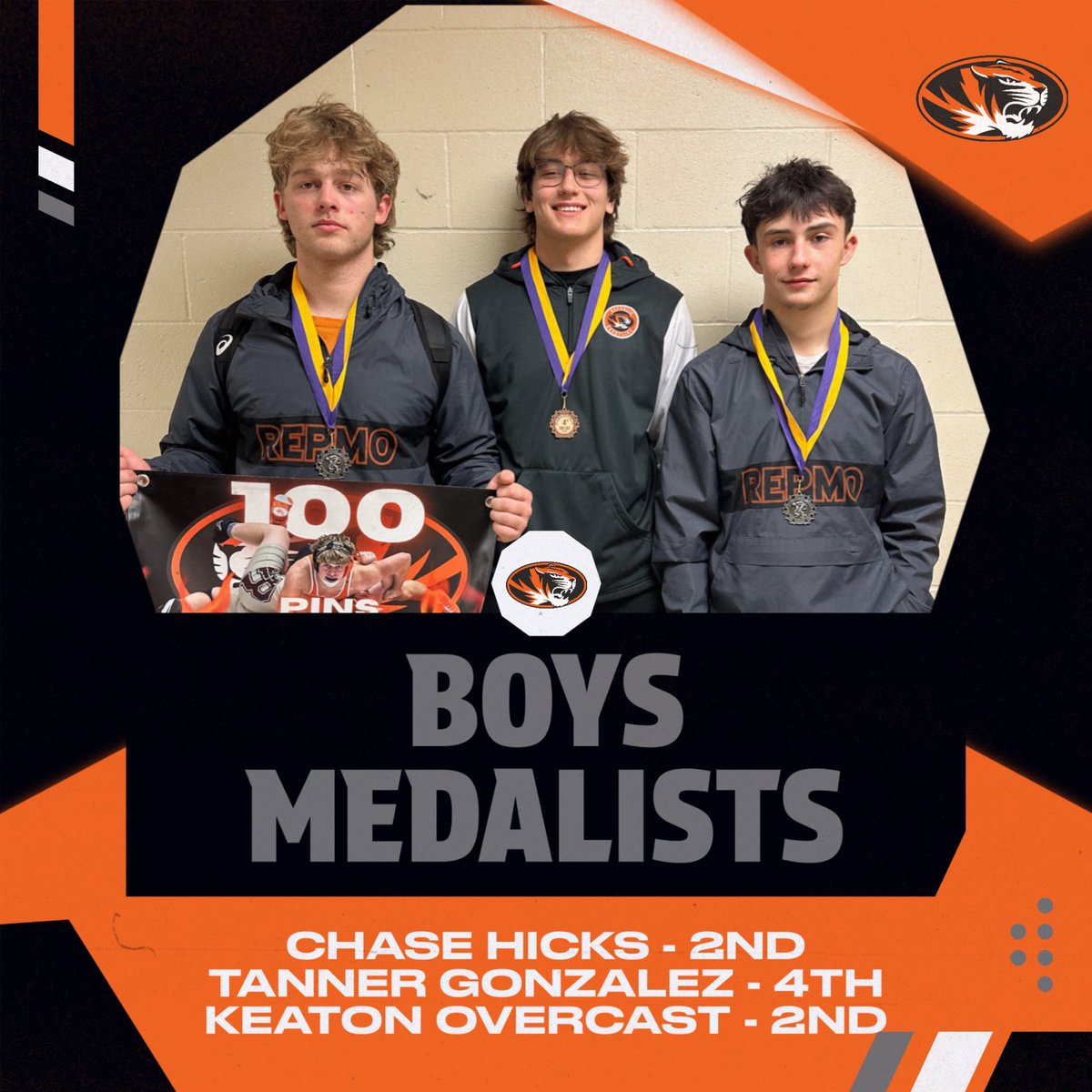 RepmoWrestling's tweet image. The boys finish 7th and the girls 8th at the Hickman Tournament. Congratulations to our medalists! #repmowrestling #repmo #repmotigers