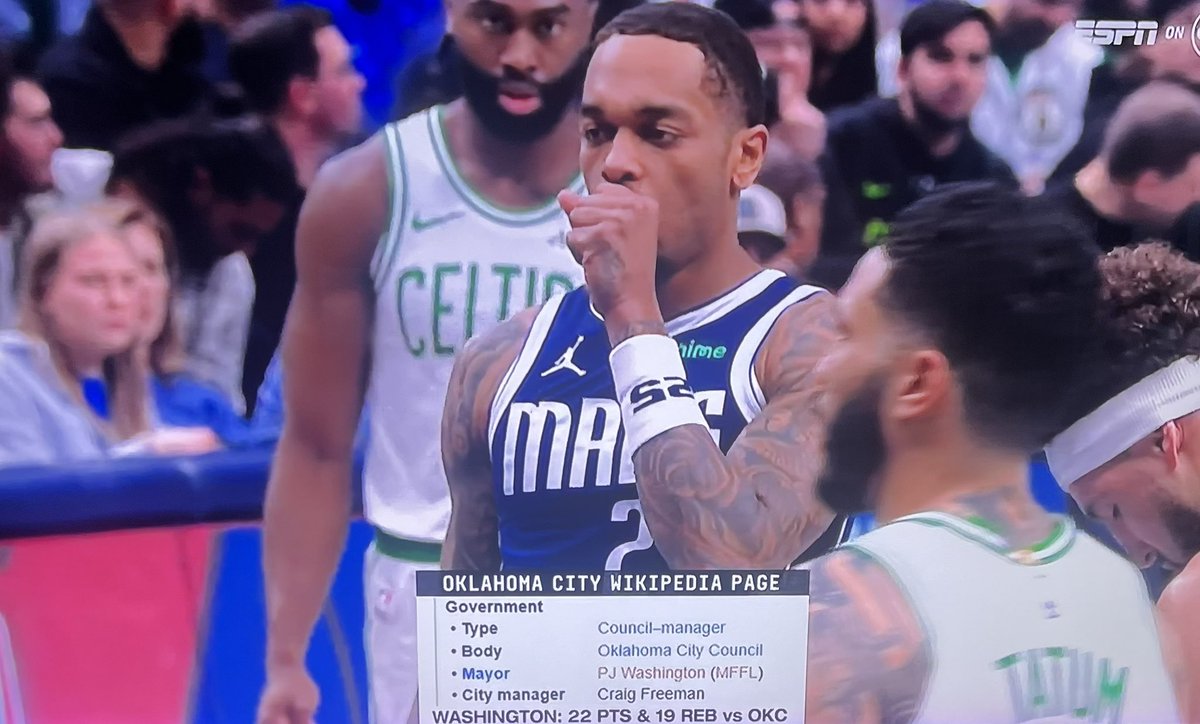 NO WAY ESPN SHOWED OKLAHOMA CITY’S WIKIPEDIA PAGE WITH PJ WASHINGTON AS THE MAYOR 😭😭😭😭😭😭😭