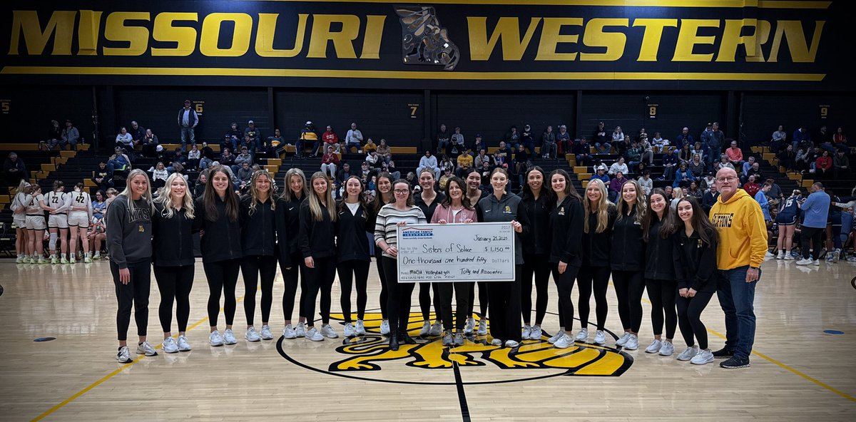Awesome community team up.  

<a href="/MWSUvolleyball/">Missouri Western Volleyball</a> + Sisters of Solace + <a href="/dtolly1964/">Don Tolly</a> 

For every 🏐 win,  Tolly &amp; Associates donated $5️⃣0️⃣ to Sisters of Solace. 

Win total = 2️⃣3️⃣
💵 total = $1,150
