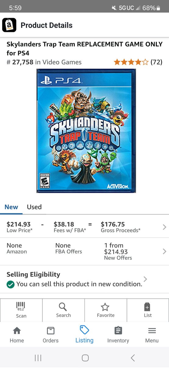 SideHustleDeals's tweet image. Look at this easy flip I posted
$59 into a $214 sale , I post deals to the group and am not greedy at all. I could have taken this flip but posted it in my discord along with many other profitable hard to find items. If you want to join comment below #amazonseller #fbaseller