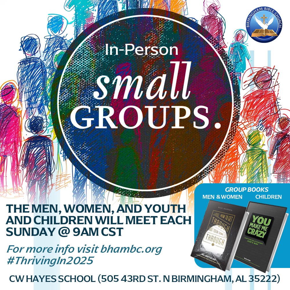 TCOWIorg's tweet photo. It has been a great month of teaching at BBC. As we prepare for this new year, having a vision board is not enough. We need to have specific goals! 

Join us tomorrow at 10:00 a.m. CST  as we learn how to reshape our actions and how to do it through setting goals. Also, our small groups will resume tomorrow at 9 a.m. Our adults will be going through the series, How To Get Through What You’re  Going Through, while our youth and children will be going through the series, You Make Me Crazy: Surviving Our Relationships. 

Watch the in-person worship celebration on our church Facebook page, Bham Bible Church formerly known as the Church of the Way International, Youtube page (bhambc), and on our website, https://t.co/01c8ScWOmv. You can also watch it through the MySunday app.

￼
