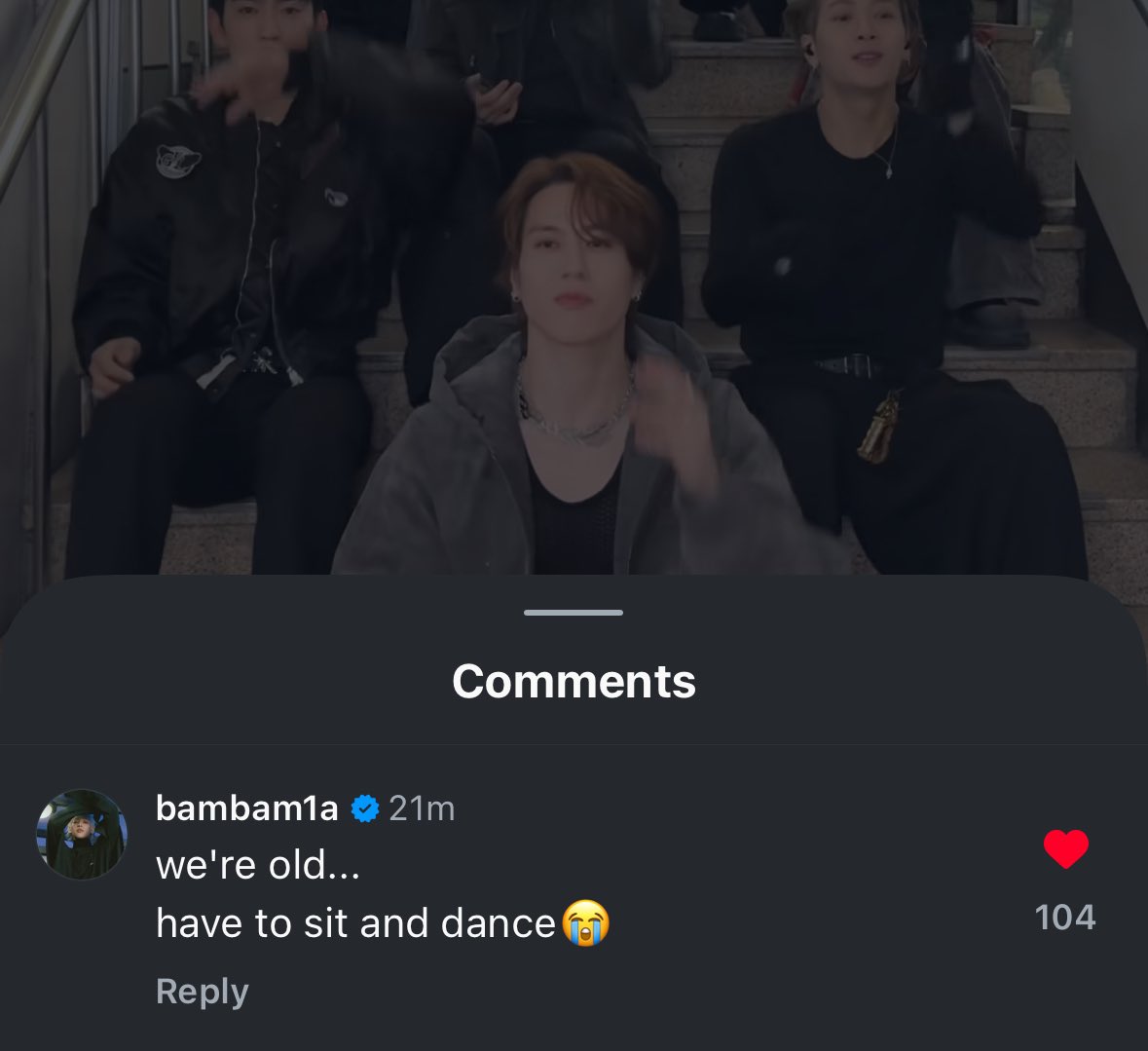 virtudef's tweet photo. bambam’s comment on the stairs post 😂 https://t.co/Sy0gj7rVgI