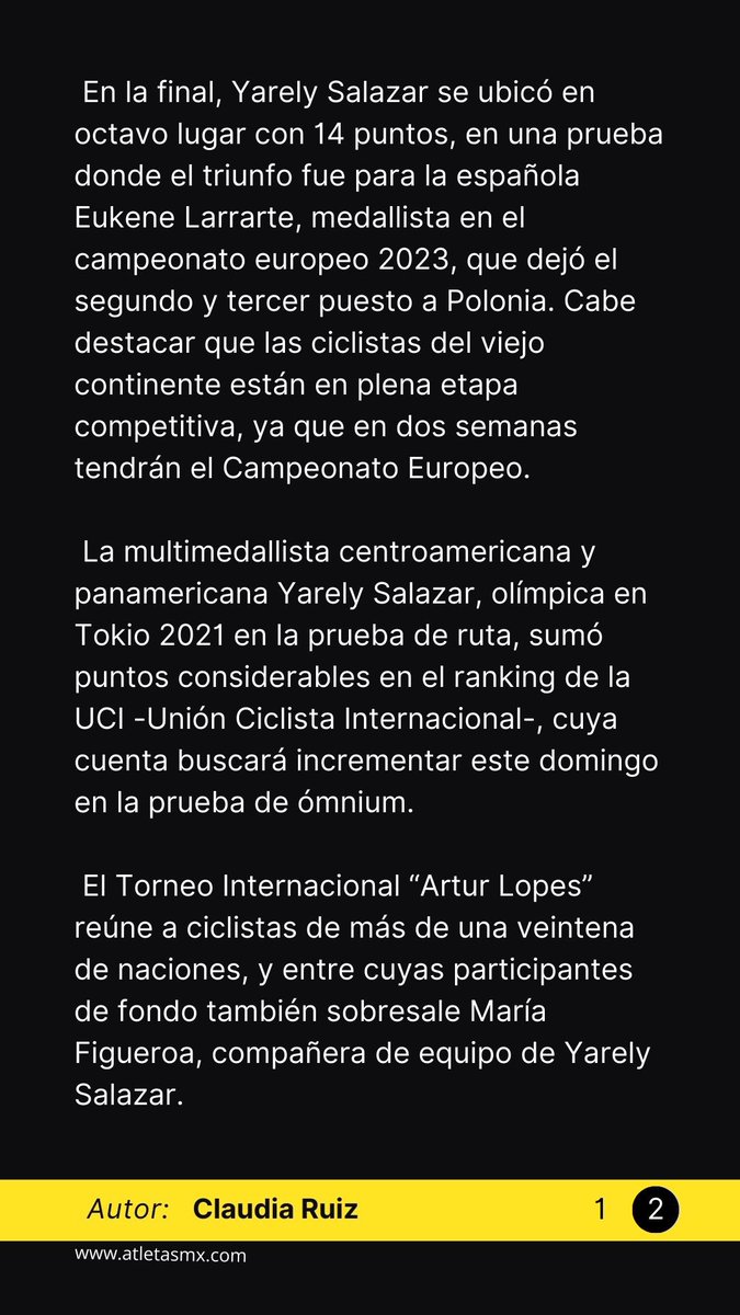 atletasmxof's tweet photo. 🚨 ¡Yarely Salazar 🚴‍♀️ está de regreso! es Top 8 en Portugal ✅ Primera competencia de temporada y del ciclo rumbo a Los Ángeles 2028.
.
.
.
@yareliisalazar @UCI_cycling 
#buenasnoticias #ciclismo #cycling #mexico #sinaloa #olympics #la2028 #portugal #uci  #atletasmx https://t.co/PjA4Z1KXKr