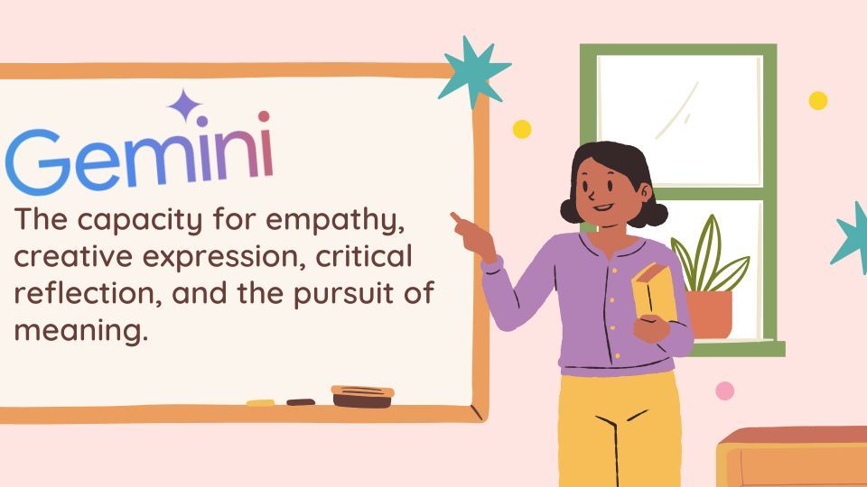 alicekeeler's tweet photo. Gemini answered "the capacity for empathy, creative expression, critical reflection, and the pursuit of meaning. "
Do our lessons center these ideas?
#ABCIGNITE https://t.co/DhXz54THaY