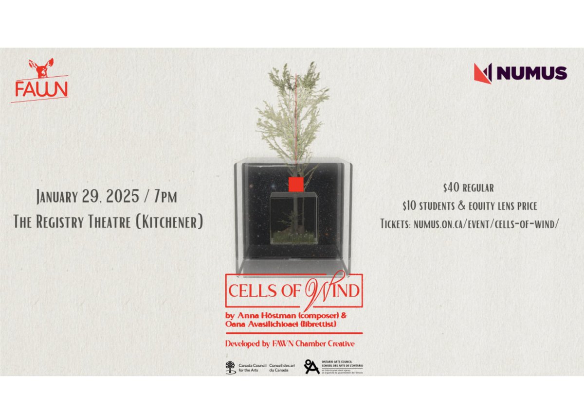 tracelanguage's tweet photo. If you find yourself in Kitchener this Wednesday, January 29th, do try and attend Cells of Wind | FAWN Chamber Creative (link below) with libretto by Oana Avasilichioaei:
https://t.co/Ql2rEsjick https://t.co/jxJqkQdj9P