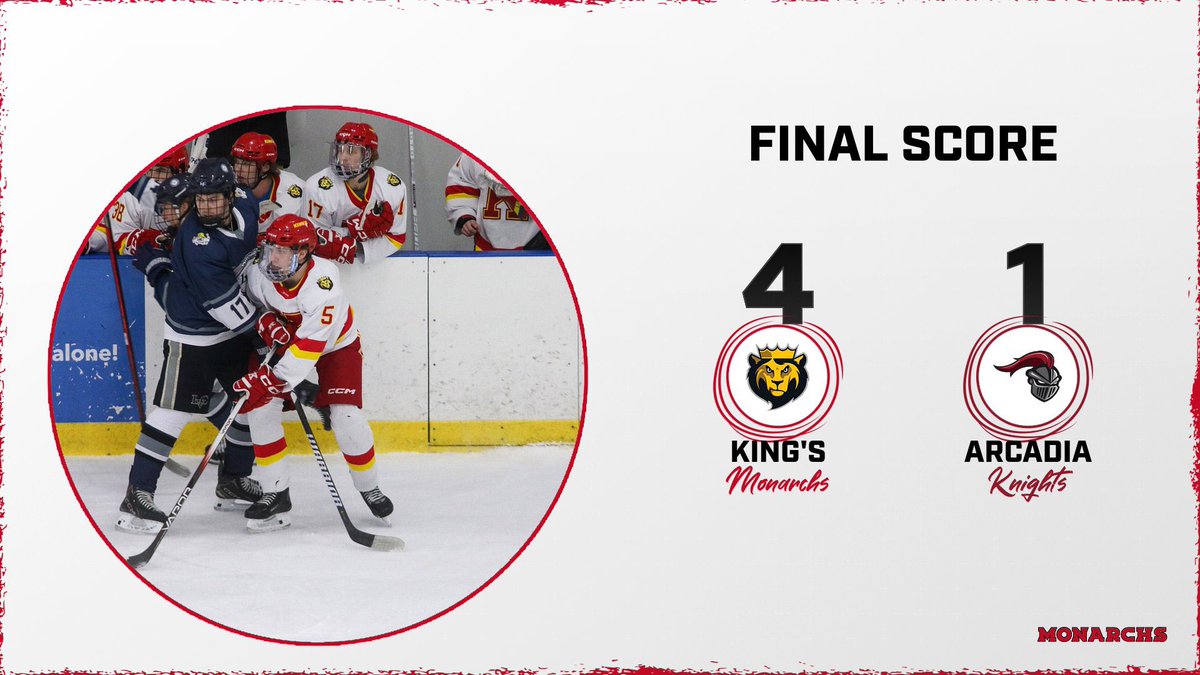 KingsMonarchs's tweet photo. MIH | CONFERENCE W ✅

Men’s ice hockey secures a 4-1 win over Arcadia with goals from Emil Pyyhtia, Alexander Ray, Ethan Hersant and Shota Kaneko! 

#MonarchNation // #EarnTheCrown https://t.co/fyJc7VULBO