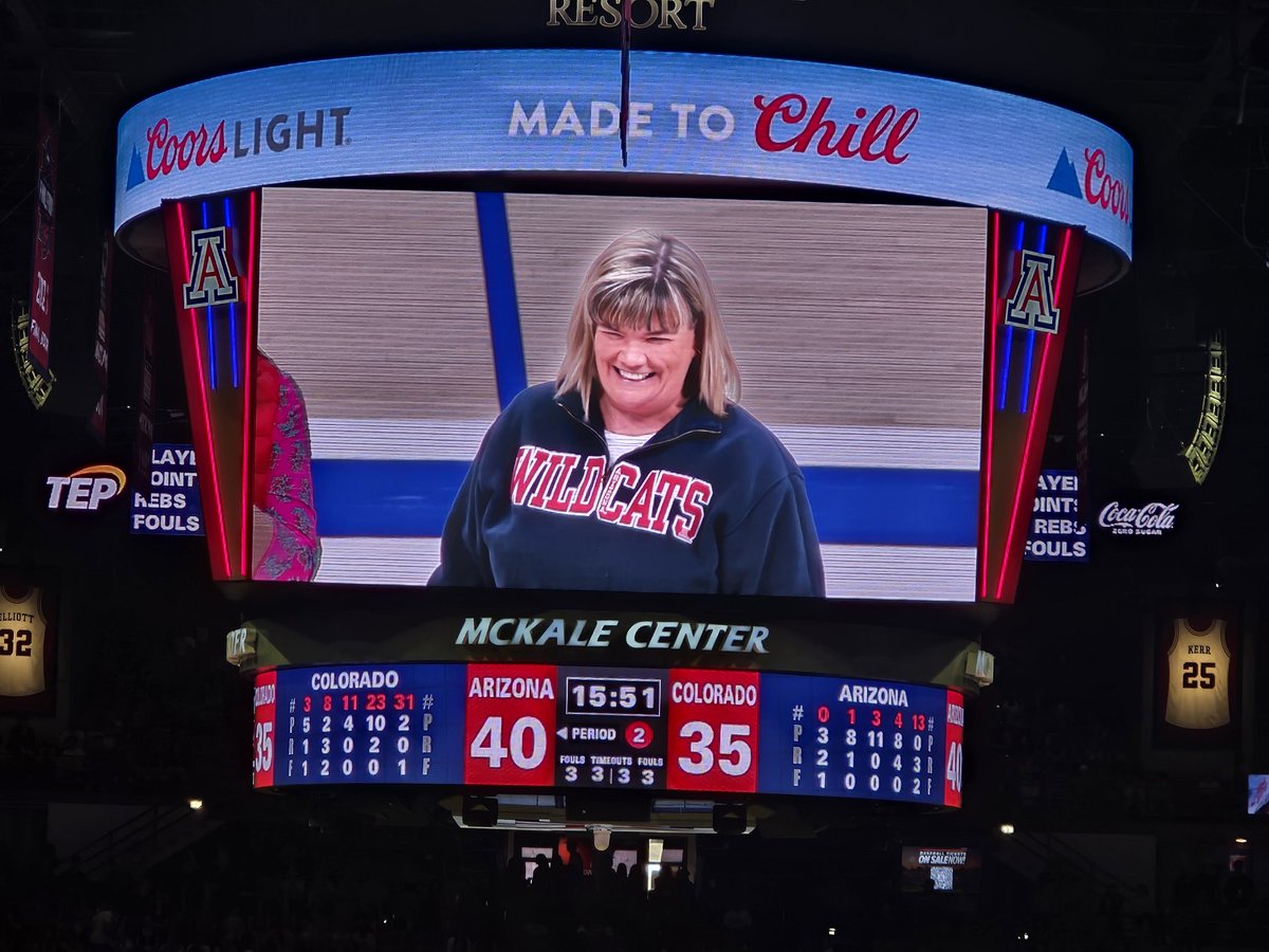 KevinVolkAZ's tweet photo. Great game! A big win for @UofABasketball over Colorado, and much-deserved recognition for Kim Scheerer of @VailSchools (@EmpireHS in #LD17) as a finalist for @AZATHLETICS @KGUN9 Teacher of the Year! Congratulations! https://t.co/upMTh5dpuR