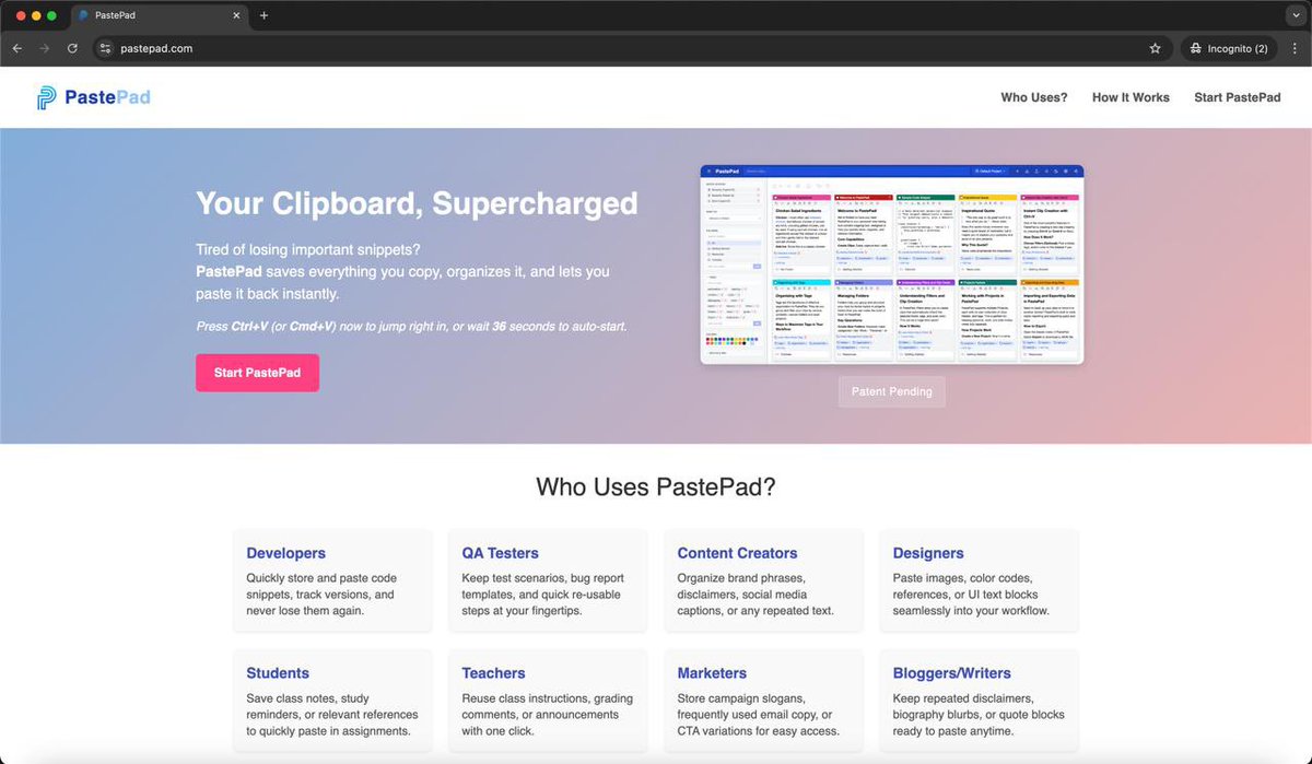 pastepad's tweet photo. 🎨 Organize your thoughts, snippets, and ideas like never before with PastePad! From text to images, we’ve got you covered with features like tags, folders, and customizable titles. Your productivity deserves an upgrade. 💡✨

👉 Start organizing smarter today. #PastePad #Productivity #OrganizedLife

https://t.co/OlVC1rMJ1y