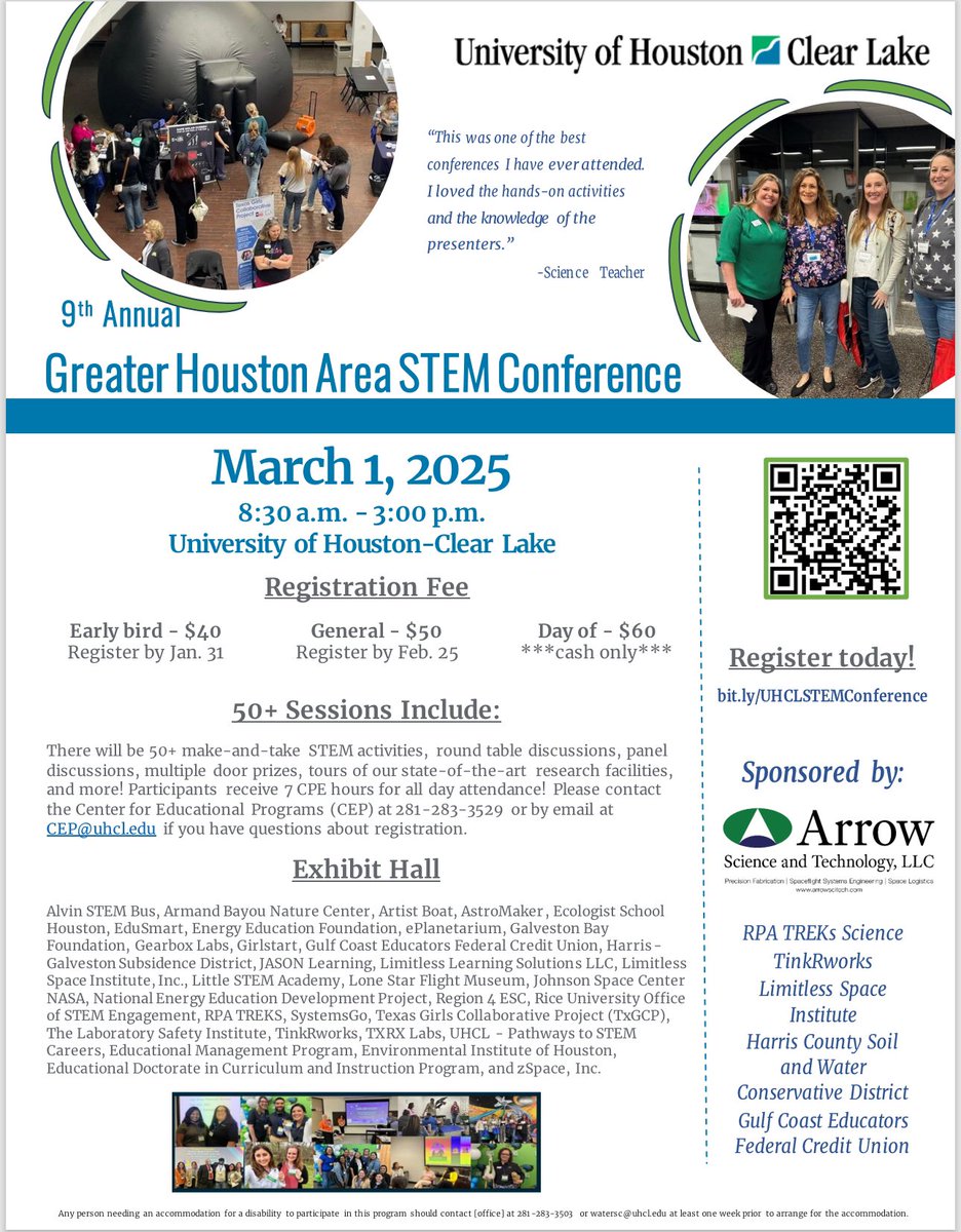 Carol Waters, Ed.D. (@drh2os_stem) on Twitter photo Early bird registration ends Jan. 31 for the Greater Houston Area STEM Conference! <a href="/UHClearLake/">University of Houston-Clear Lake</a>
Register today!
uhcl.edu/education/cent… Early bird registration ends Jan. 31 for the Greater Houston Area STEM Conference! <a href="/UHClearLake/">University of Houston-Clear Lake</a>
Register today!
uhcl.edu/education/cent…