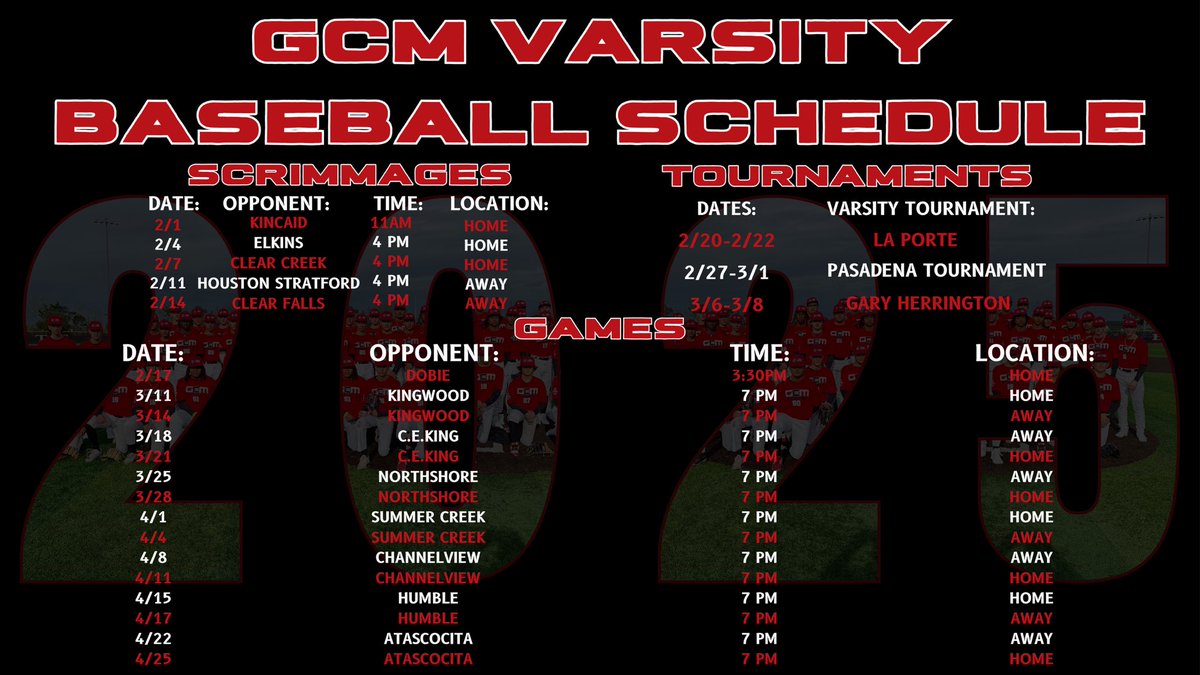 🚨GCM VARSITY BASEBALL SCHEDULE 2025🚨