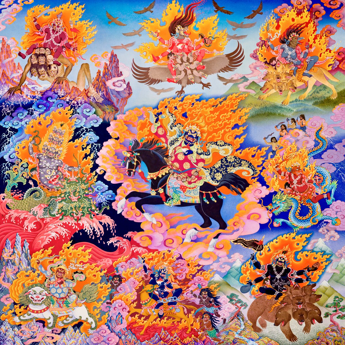 scoout's tweet image. The 9 Dharmapalas of the Yuthok Nyingthik Lineage: Mahakala Shanglon Dorje Dudul and his 8 Retinue Deities
🧵
