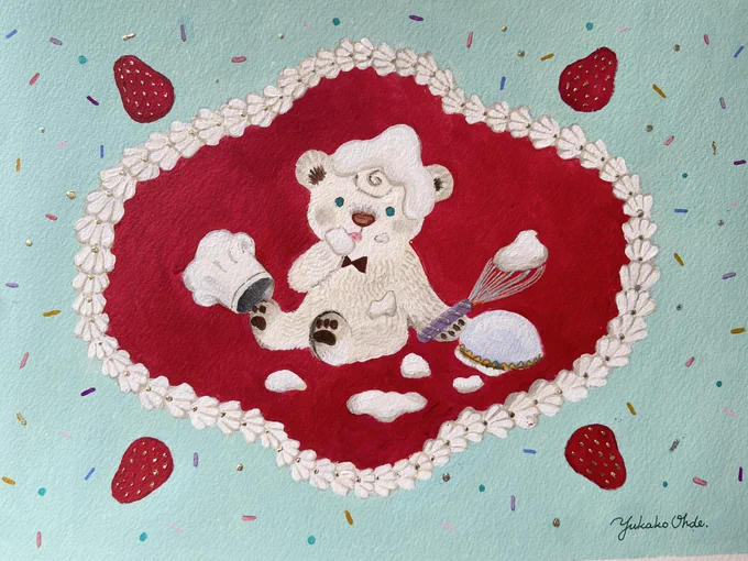 『Fuwa-fuwa Whipped Cream』展示作品です。こちらの作品はご購入頂いたとのことです。ありがとうございました!こちらは箔押しを施しています。周りのホイップクリームなど少し装飾的に見えれば嬉しいです 