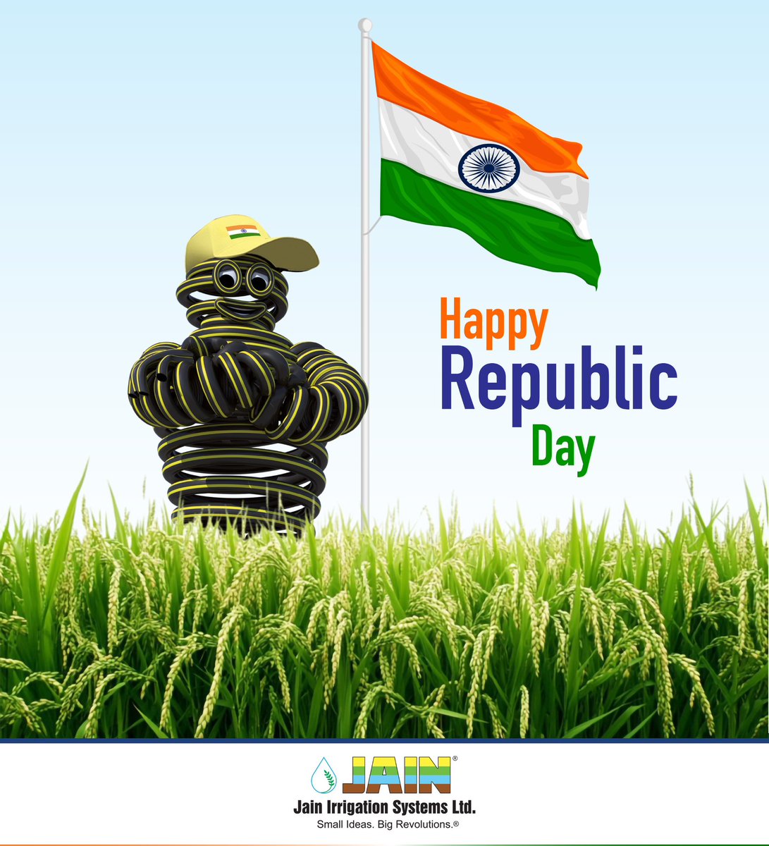 JainIrrigation's tweet image. On Republic Day, Jain Irrigation celebrates the power of Sci-Tech innovations, driving sustainable farming practices and water-efficient agriculture for a thriving, greener India 🇮🇳 💚

Together, we grow a better tomorrow! 🌱 

#SustainableFarming #WaterEfficiency #JainIrrigation